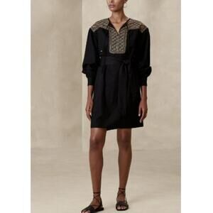 NWT Banana  Republic Black Linen Blend Embroiderd Mini Dress - Size 18